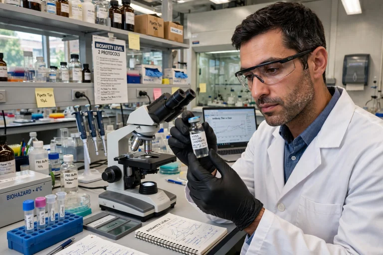 NeoVax Plus Nivolumab: A Lab Briefing on the Phase 1 Trial Laboratory researcher preparing a personalised vaccine sample